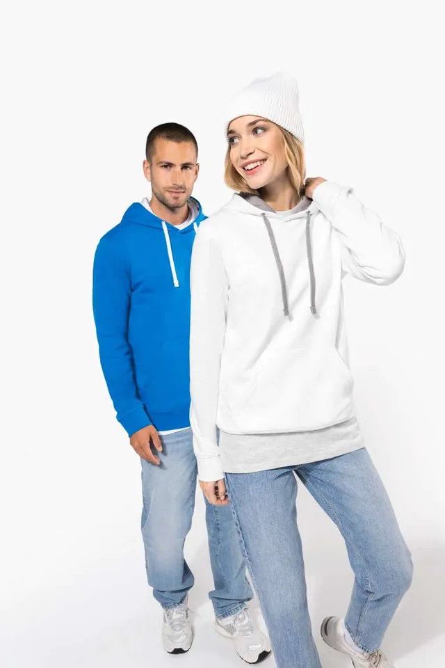 Kariban női kontrasztos kapucnis pulóver (K465), modellen