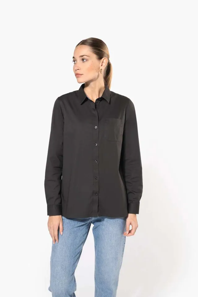 Kariban női Nevada hosszú ujjú pamut ing (K585), modellen