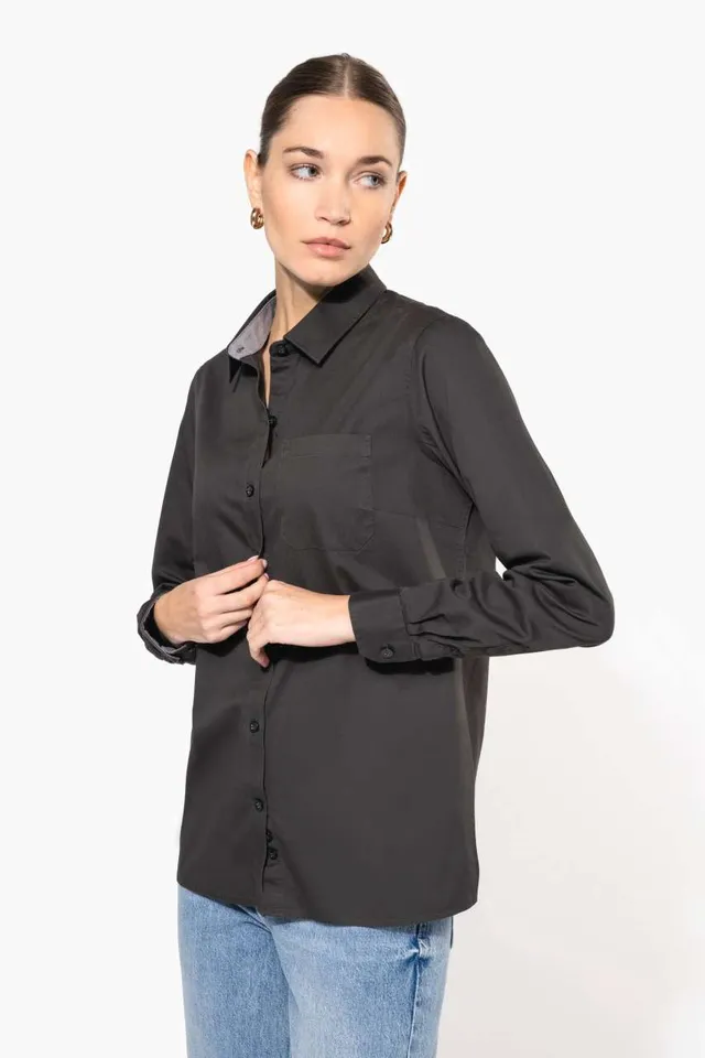 Kariban női Nevada hosszú ujjú pamut ing (K585), modellen
