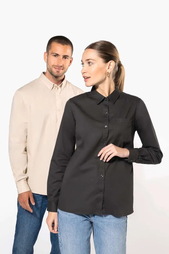 Kariban női Nevada hosszú ujjú pamut ing (K585), modellen