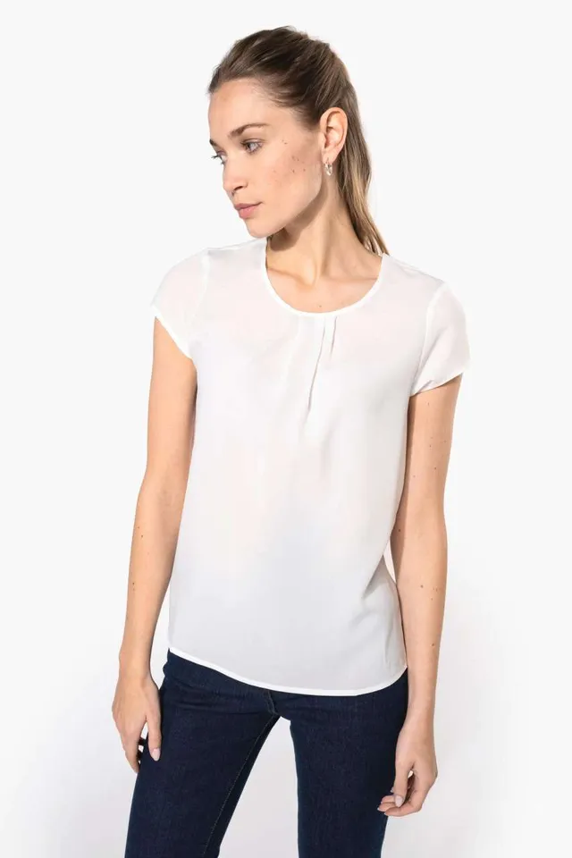 Kariban női rövid ujjú Krepp blúz (K5002), modellen
