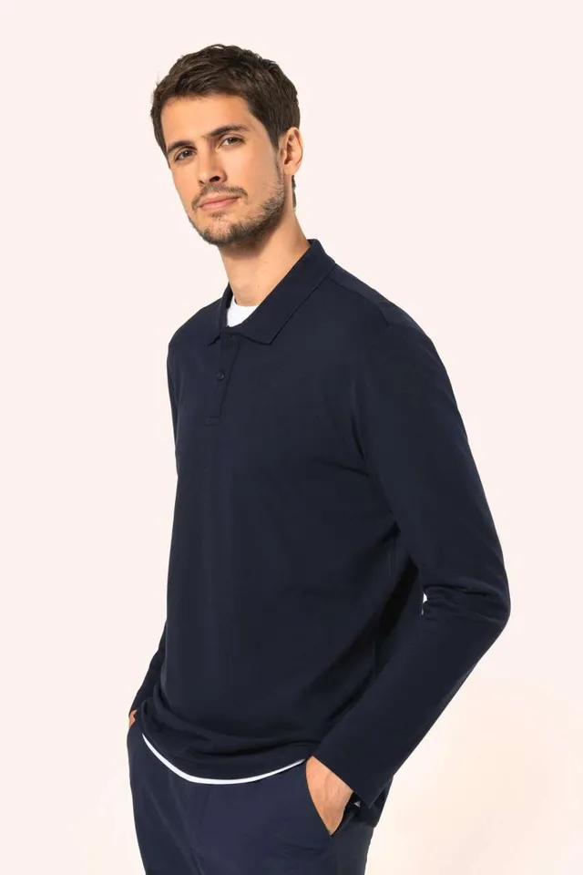 Kariban Premium férfi hosszú ujjú Supima® galléros póló (PK202), modellen