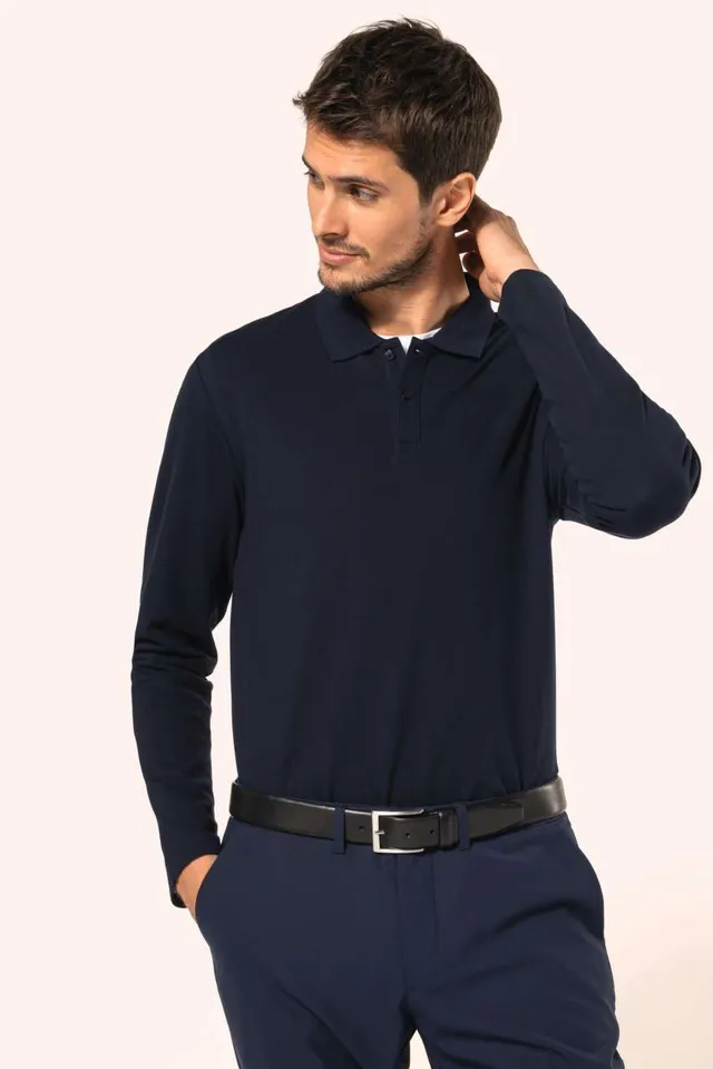 Kariban Premium férfi hosszú ujjú Supima® galléros póló (PK202), modellen