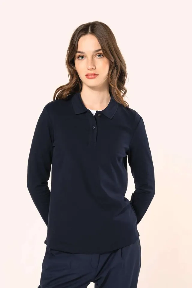 Kariban Premium női hosszú ujjú Supima® galléros póló (PK203), modellen