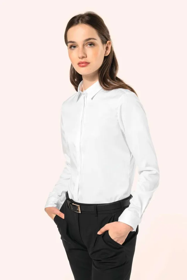 Kariban Premium női hosszú ujjú twill ing (PK507), modellen