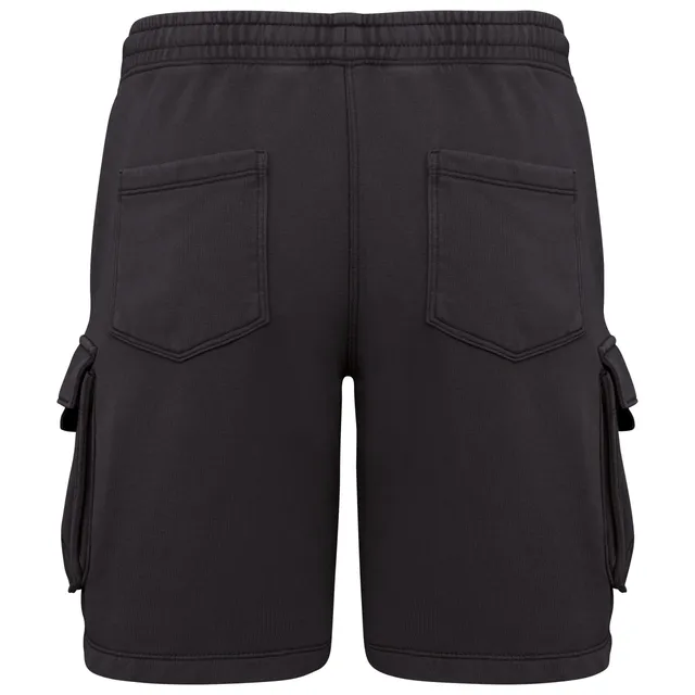 Native Spirit férfi French Terry mosott hatású Cargo Short nadrág (NS717), Mosott fekete színben