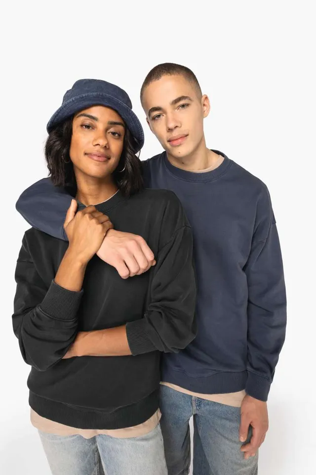 Native Spirit uniszex mosott hatású Oversized környakas pulóver (NS447), modellen