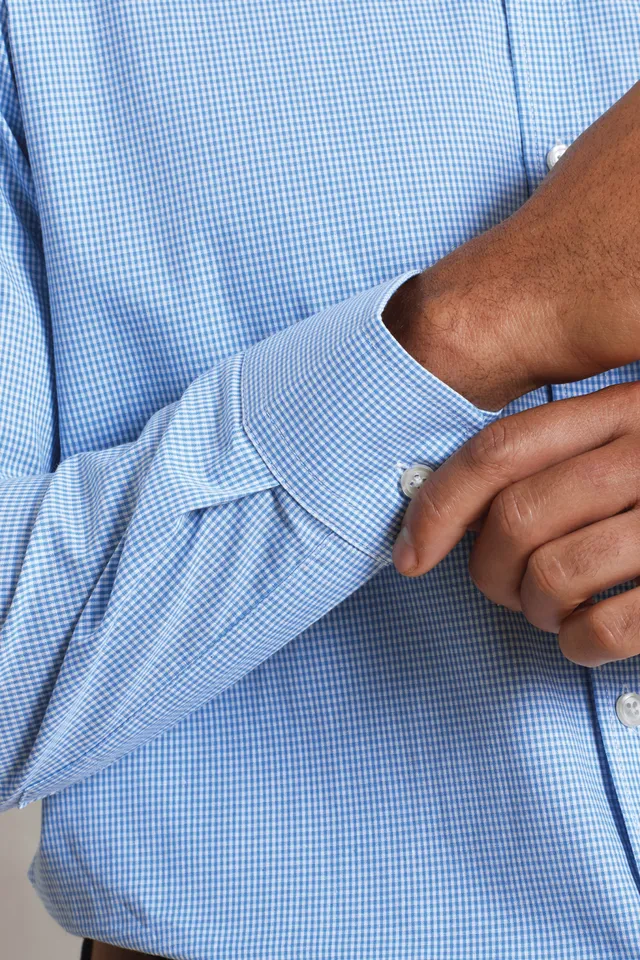 Premier férfi apró kockás (gingham) hosszú ujjú Pamuting (PR220), modellen