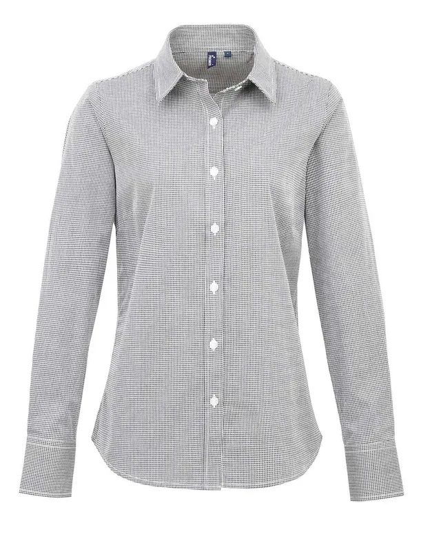 Premier női aprókockás (gingham) hosszú ujjú pamut ing (PR320)