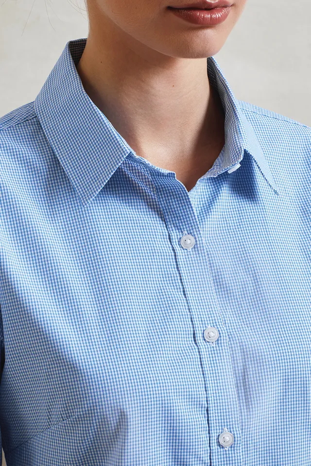 Premier női aprókockás (gingham) hosszú ujjú pamut ing (PR320), modellen