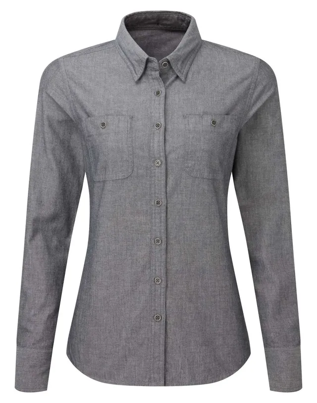 Premier női organikus pamut Chambray Fairtrade ing (PR347)