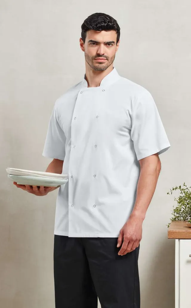 Premier rövid ujjú patentos szakácskabát (PR664), modellen