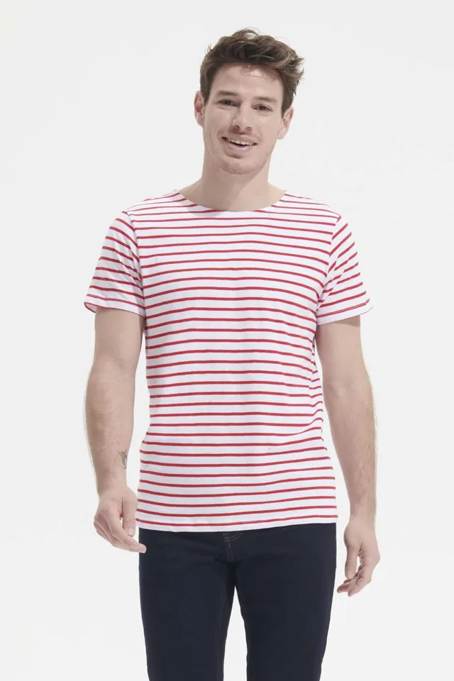 SOL'S Miles Men - környakas csíkos férfi póló (01398), modellen